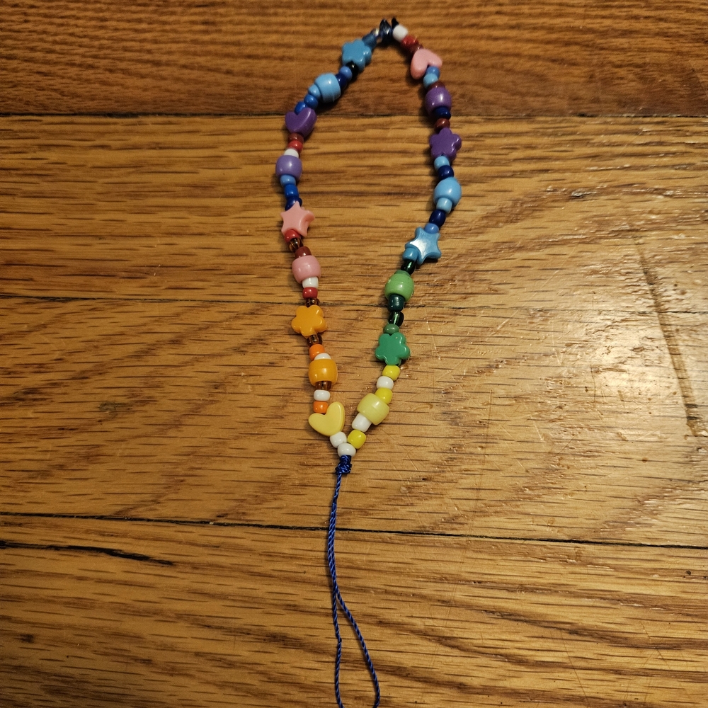 Rainbow Beaded Phone Strap Wristlet Charm